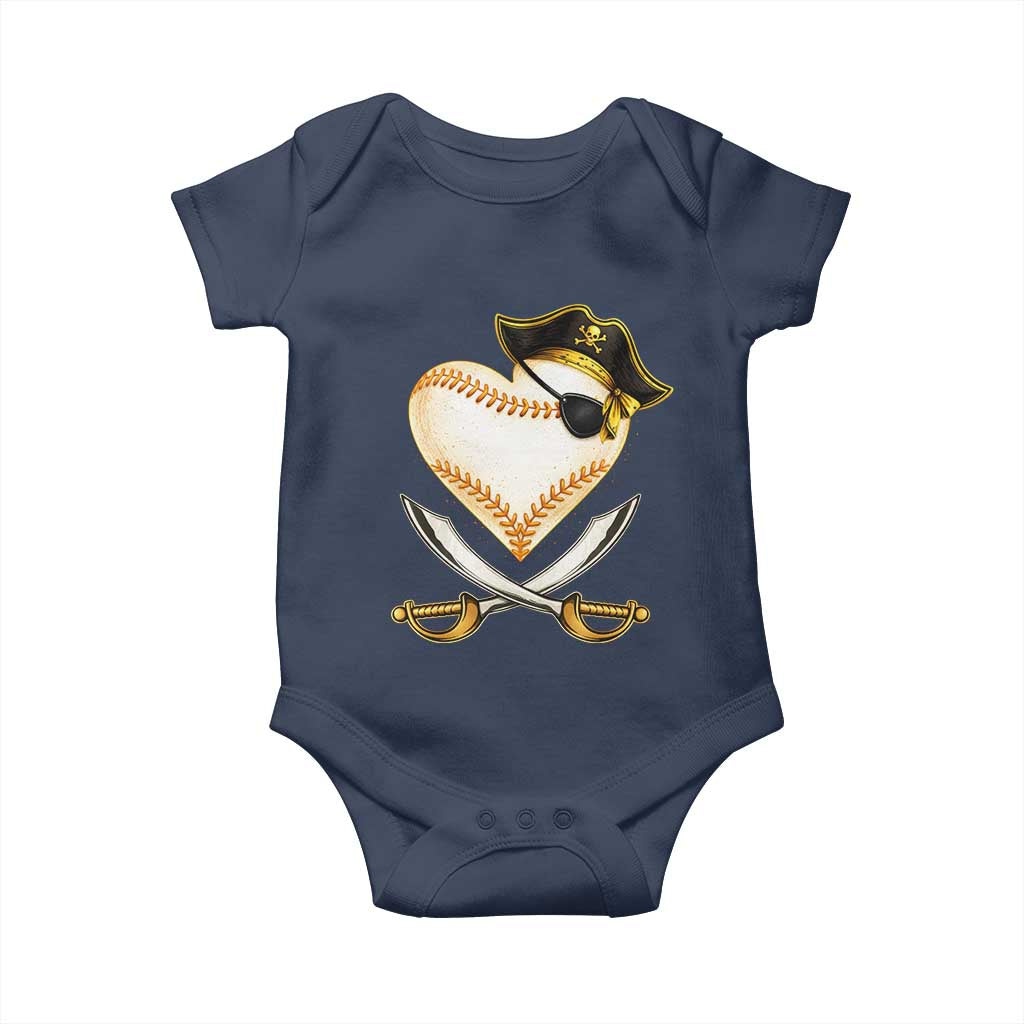 Baseball Pirate Baby Onesie Baseball Heart With Skull