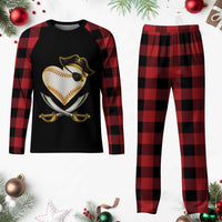 Baseball Pirate Plaid Pajama Set Baseball Heart With Skull