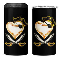 Baseball Pirate 4 in 1 Can Cooler Tumbler Baseball Heart With Skull