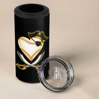 Baseball Pirate 4 in 1 Can Cooler Tumbler Baseball Heart With Skull