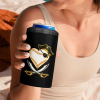 Baseball Pirate 4 in 1 Can Cooler Tumbler Baseball Heart With Skull