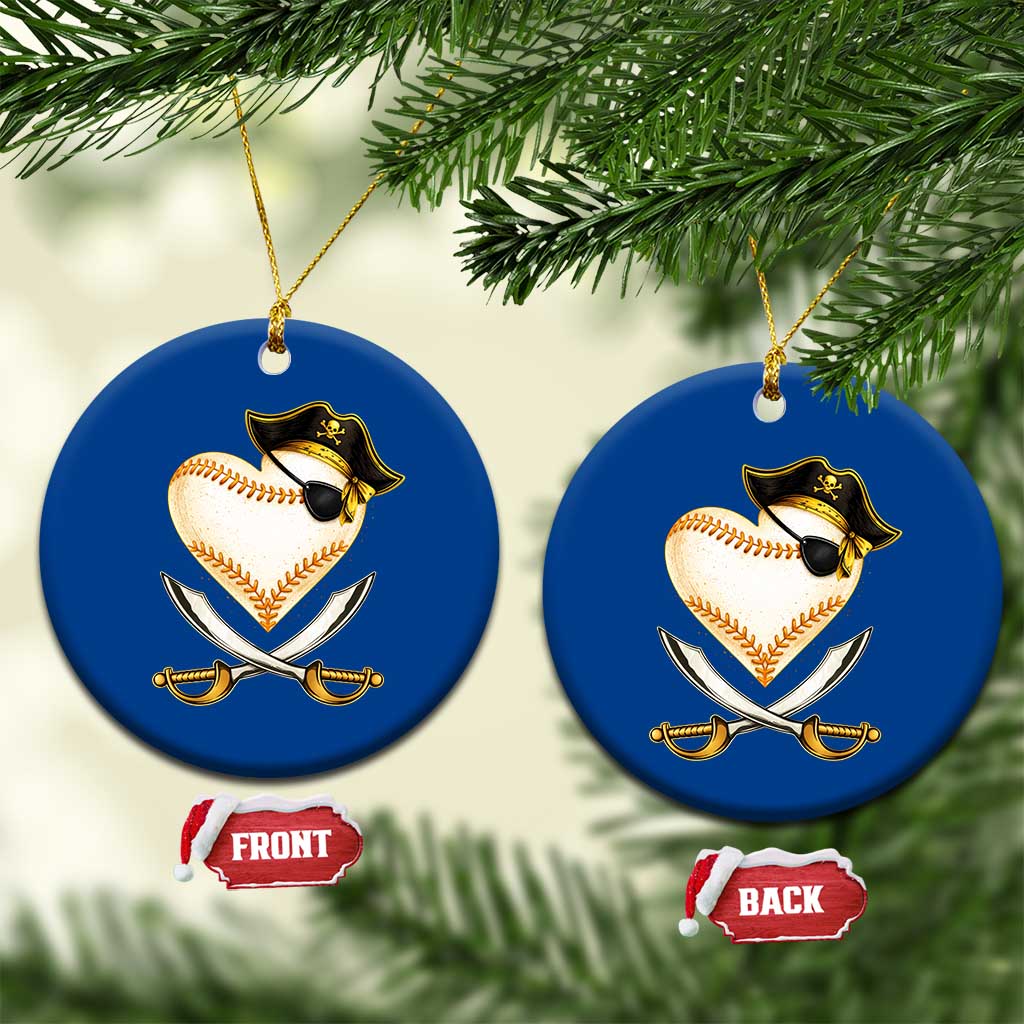 Baseball Pirate Ceramic Ornament Baseball Heart With Skull