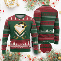 Baseball Pirate Ugly Christmas Sweater Baseball Heart With Skull