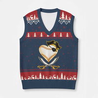 Baseball Pirate V-Neck Knit Sweater Vest Baseball Heart With Skull