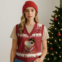 Baseball Pirate V-Neck Knit Sweater Vest Baseball Heart With Skull