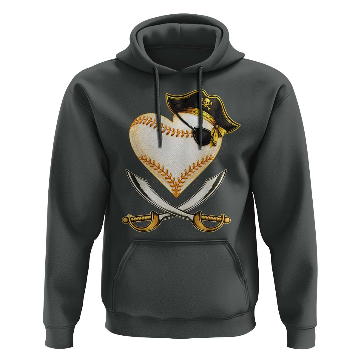 Baseball Pirate Hoodie Baseball Heart With Skull