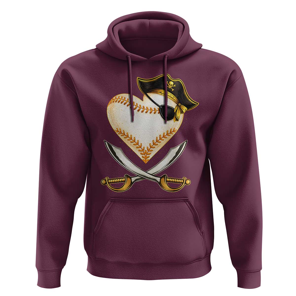 Baseball Pirate Hoodie Baseball Heart With Skull