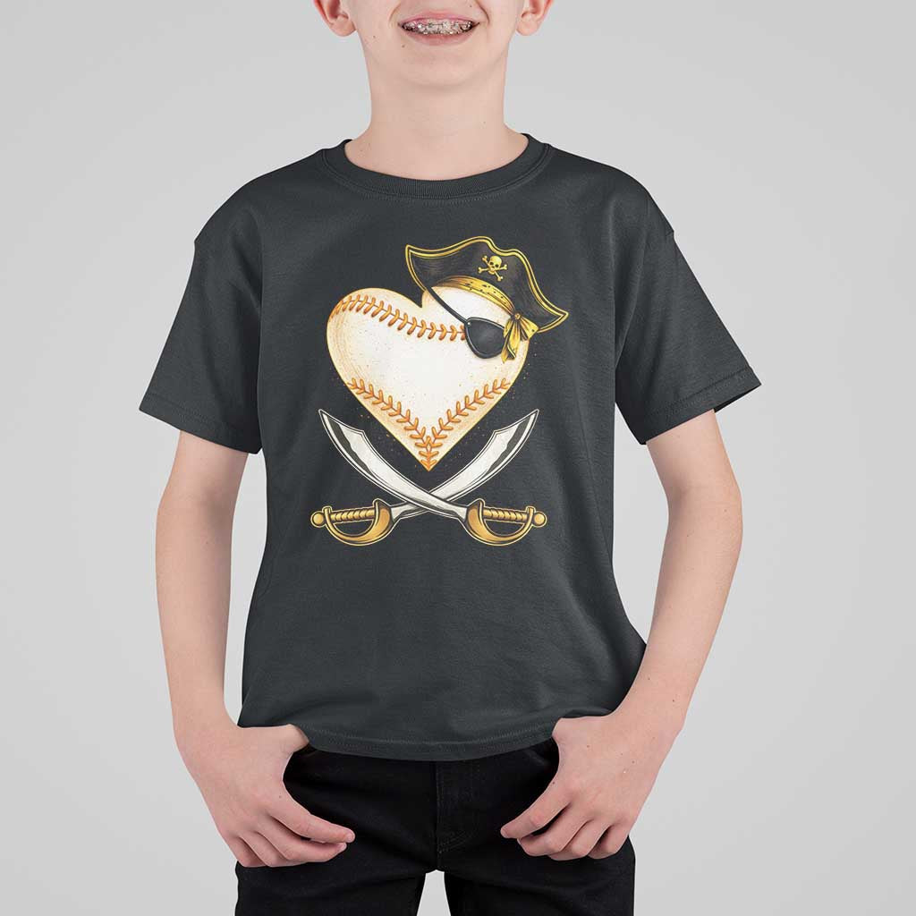 Baseball Pirate T Shirt For Kid Baseball Heart With Skull