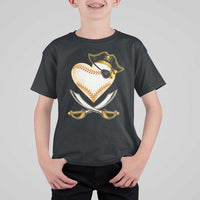Baseball Pirate T Shirt For Kid Baseball Heart With Skull