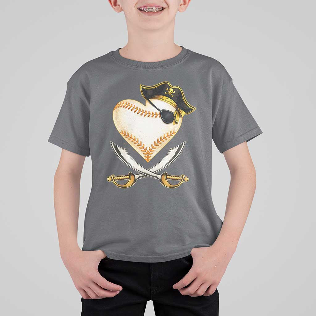 Baseball Pirate T Shirt For Kid Baseball Heart With Skull