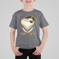 Baseball Pirate T Shirt For Kid Baseball Heart With Skull