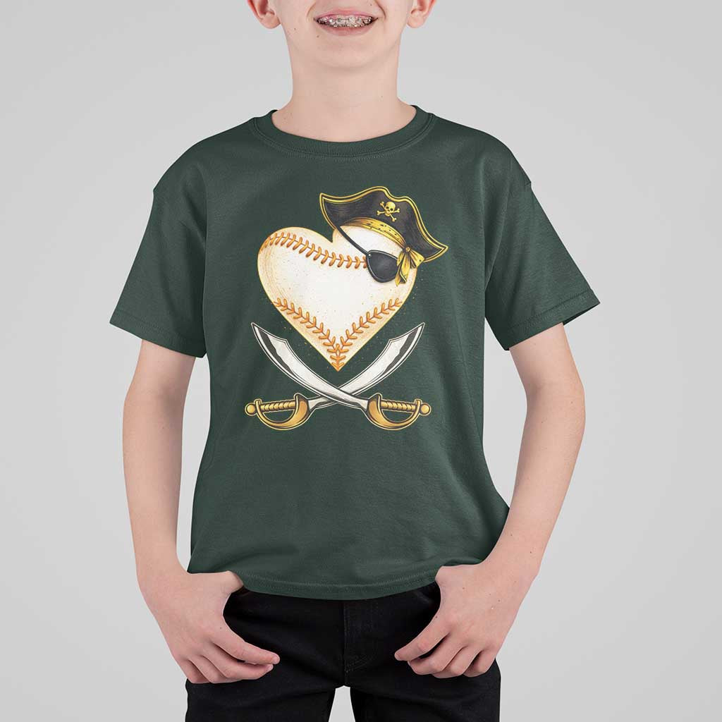 Baseball Pirate T Shirt For Kid Baseball Heart With Skull