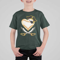 Baseball Pirate T Shirt For Kid Baseball Heart With Skull