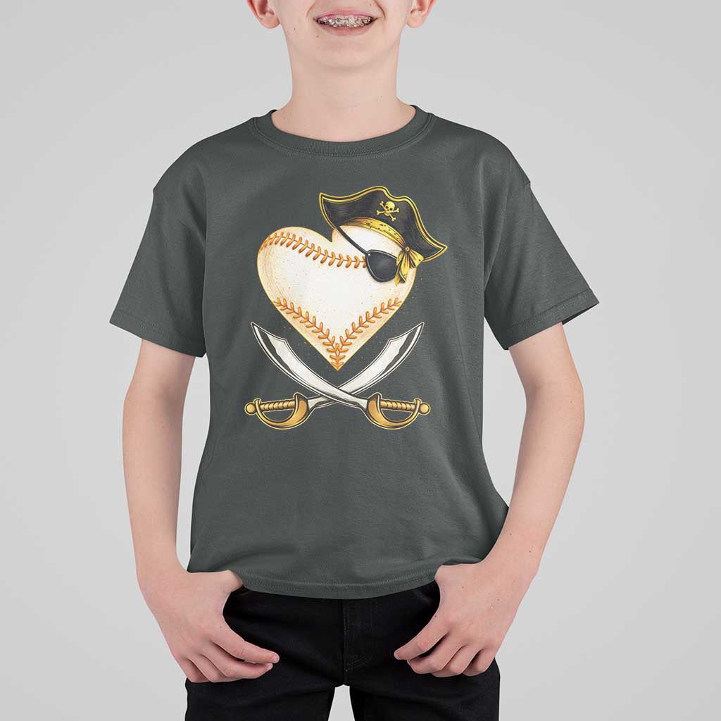 Baseball Pirate T Shirt For Kid Baseball Heart With Skull