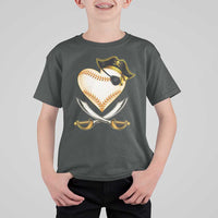 Baseball Pirate T Shirt For Kid Baseball Heart With Skull