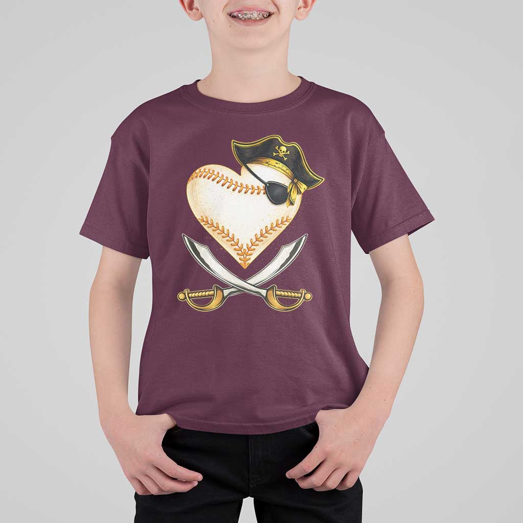 Baseball Pirate T Shirt For Kid Baseball Heart With Skull