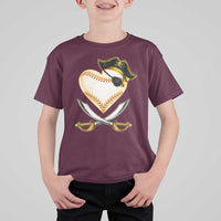 Baseball Pirate T Shirt For Kid Baseball Heart With Skull