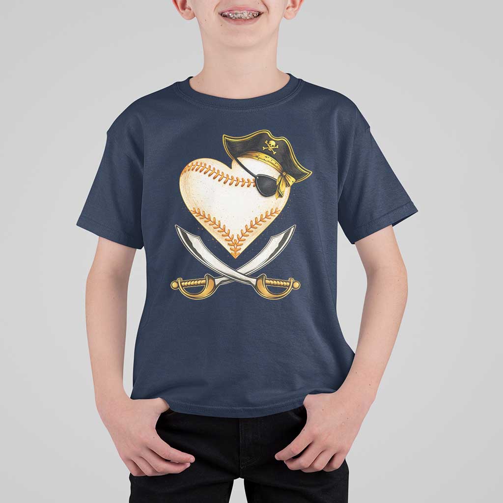 Baseball Pirate T Shirt For Kid Baseball Heart With Skull