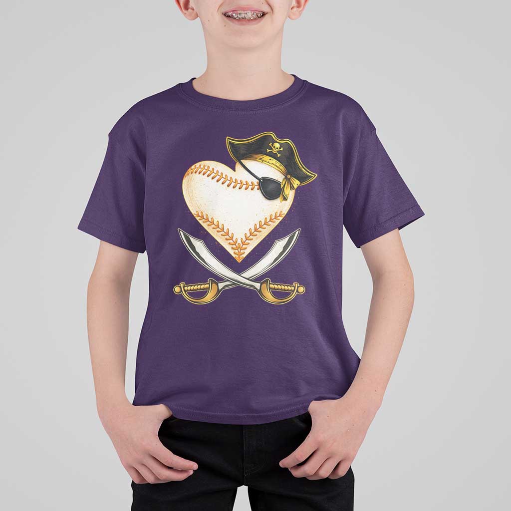 Baseball Pirate T Shirt For Kid Baseball Heart With Skull