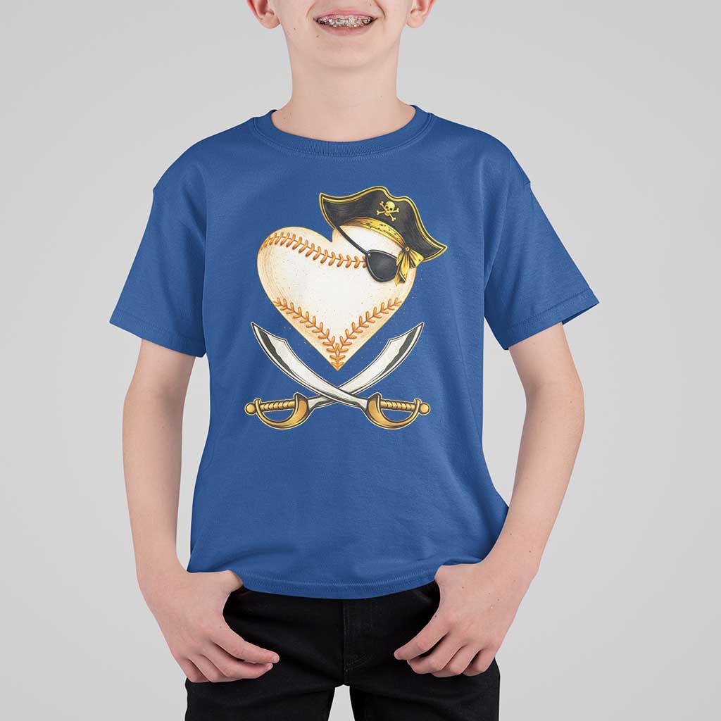 Baseball Pirate T Shirt For Kid Baseball Heart With Skull