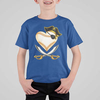 Baseball Pirate T Shirt For Kid Baseball Heart With Skull