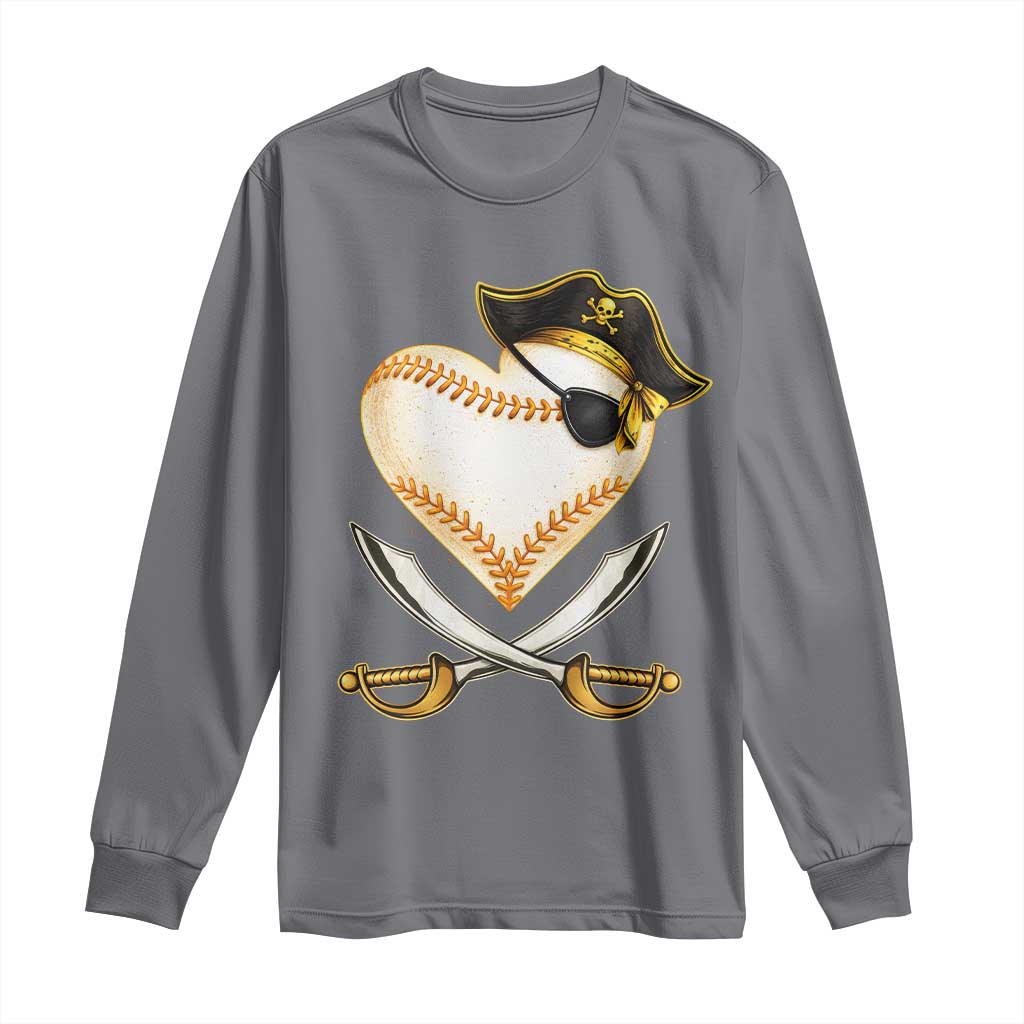 Baseball Pirate Long Sleeve Shirt Baseball Heart With Skull
