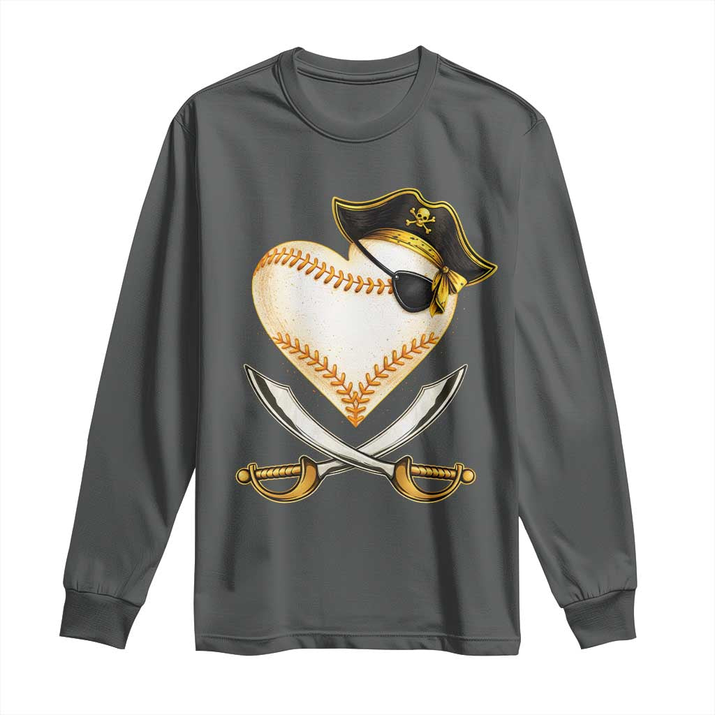 Baseball Pirate Long Sleeve Shirt Baseball Heart With Skull