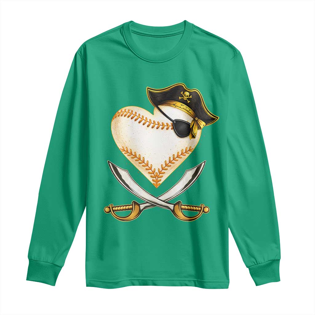 Baseball Pirate Long Sleeve Shirt Baseball Heart With Skull
