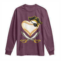 Baseball Pirate Long Sleeve Shirt Baseball Heart With Skull