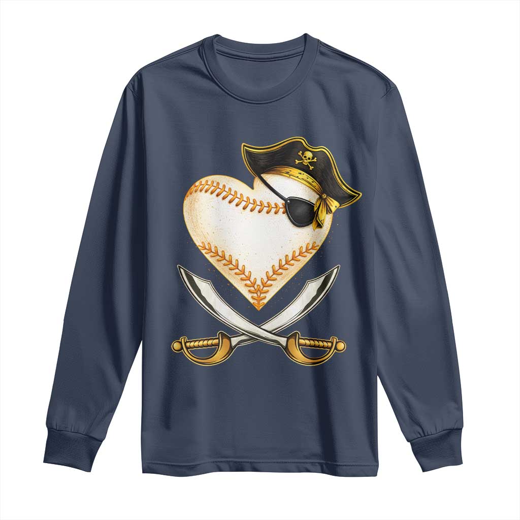 Baseball Pirate Long Sleeve Shirt Baseball Heart With Skull