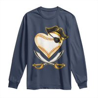 Baseball Pirate Long Sleeve Shirt Baseball Heart With Skull