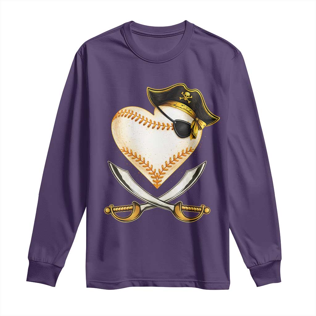 Baseball Pirate Long Sleeve Shirt Baseball Heart With Skull