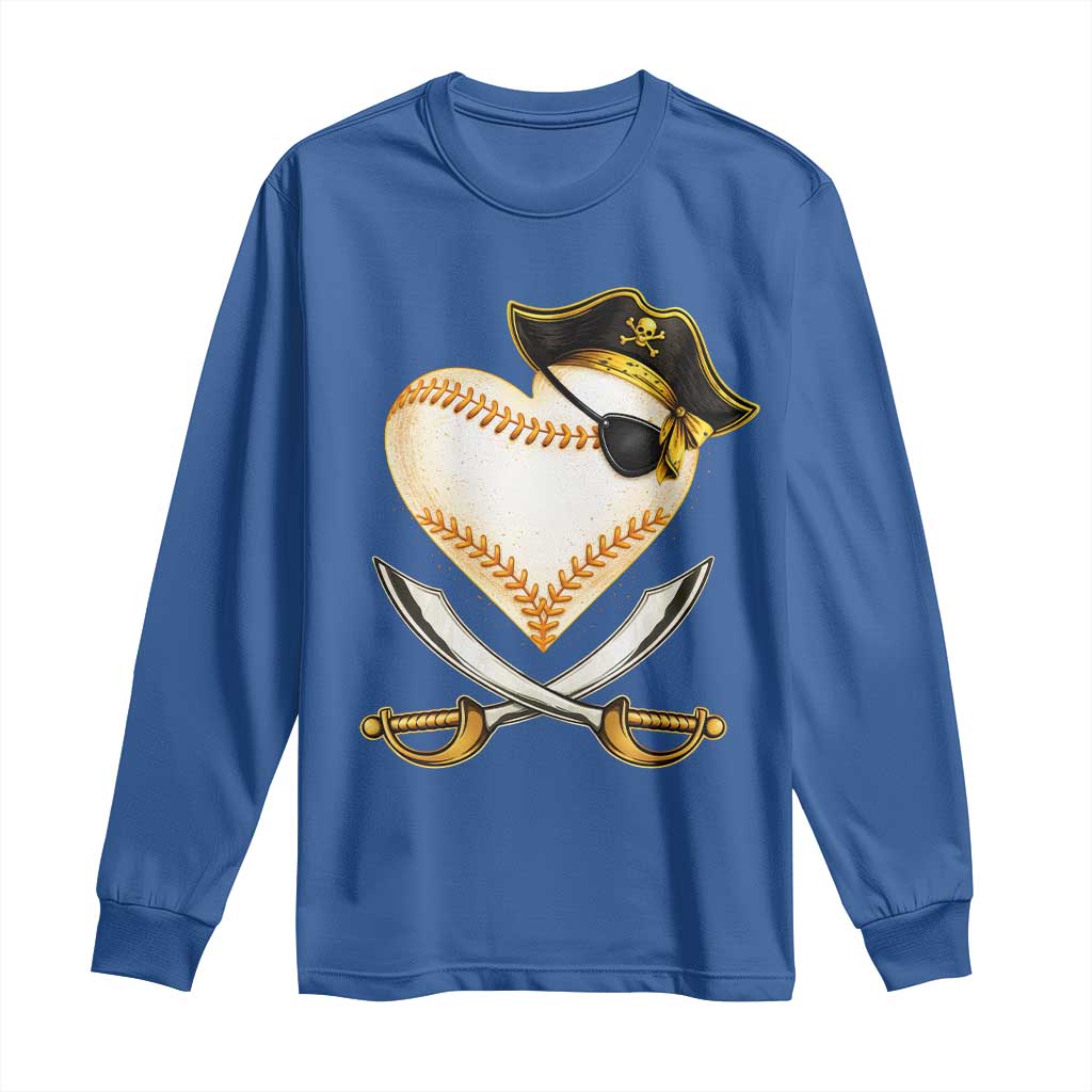 Baseball Pirate Long Sleeve Shirt Baseball Heart With Skull