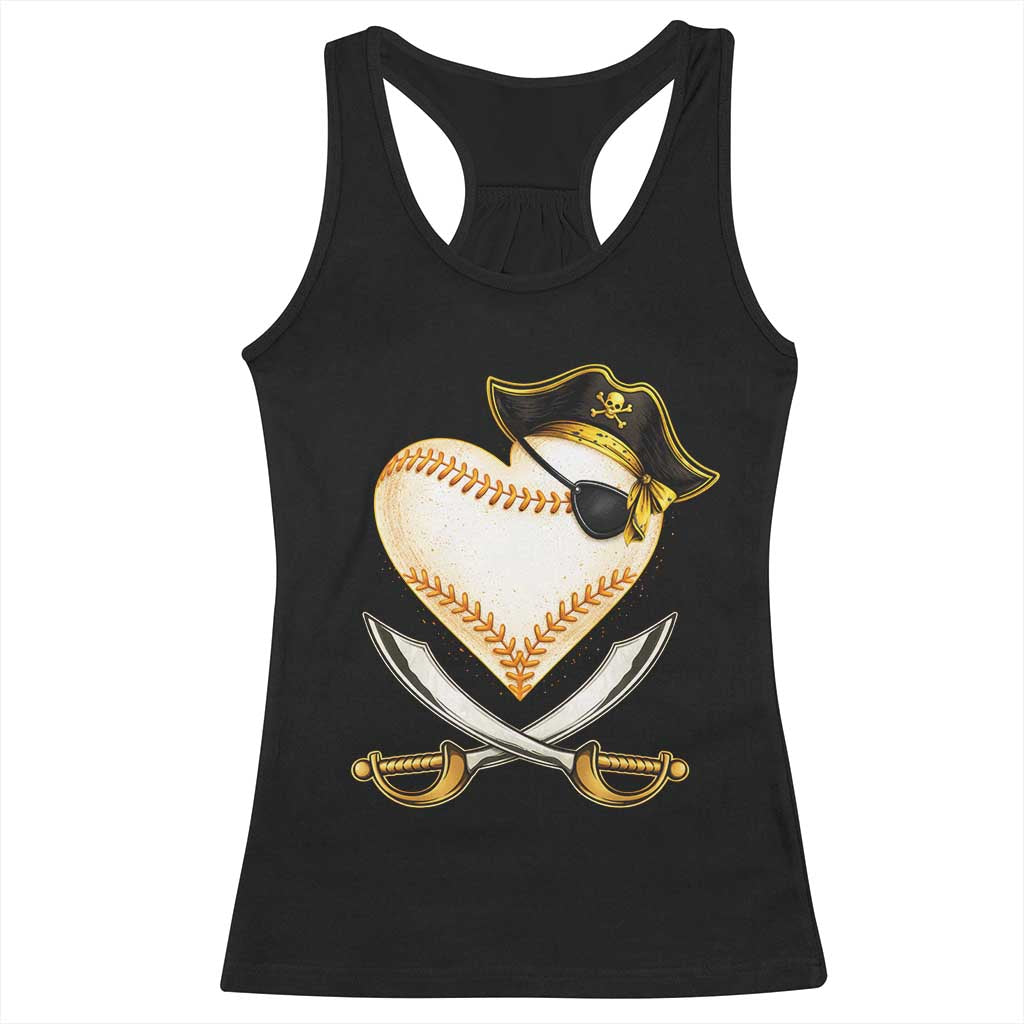Baseball Pirate Racerback Tank Top Baseball Heart With Skull