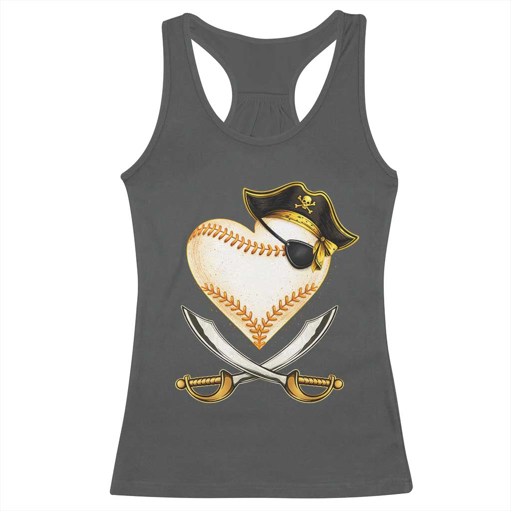 Baseball Pirate Racerback Tank Top Baseball Heart With Skull