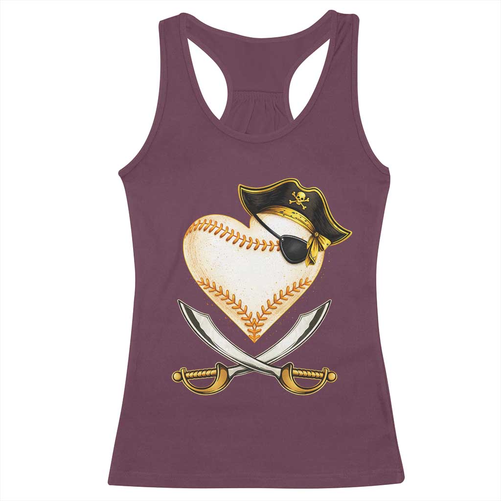 Baseball Pirate Racerback Tank Top Baseball Heart With Skull