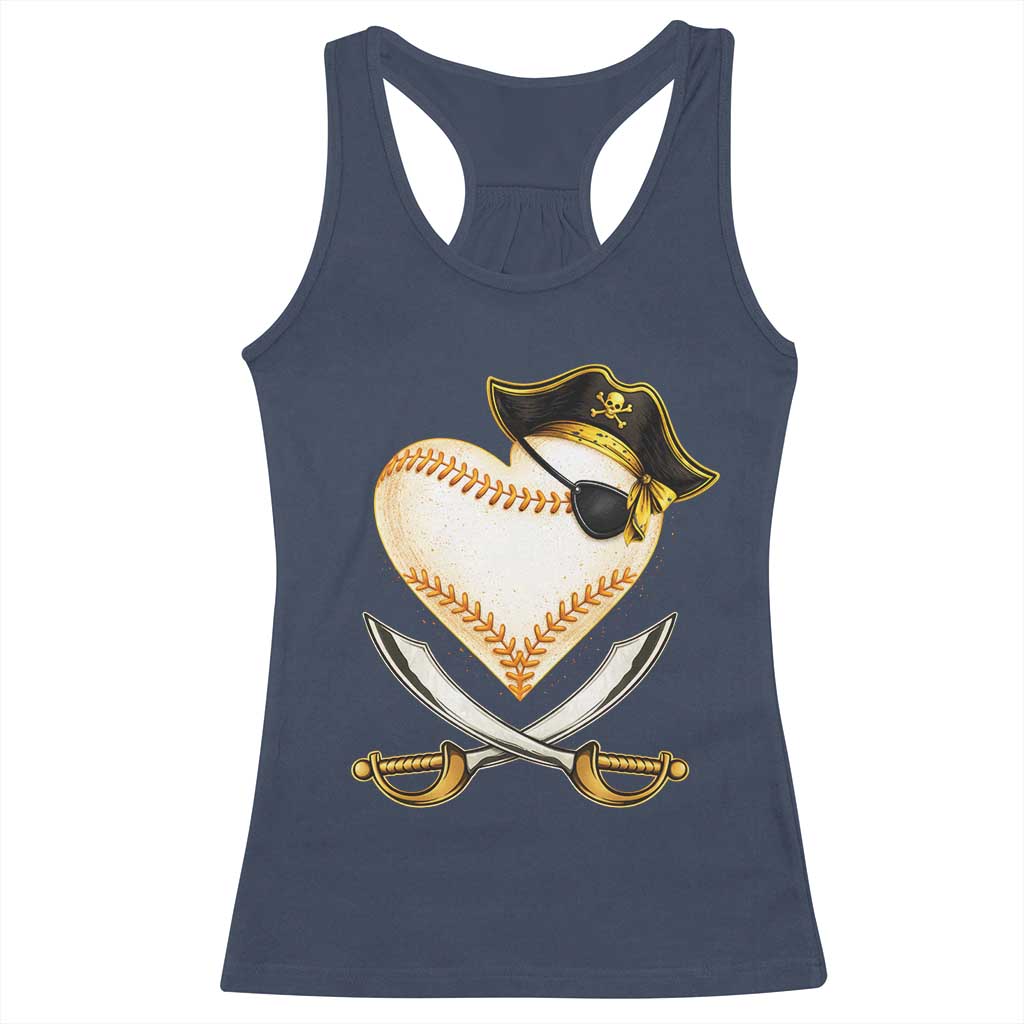 Baseball Pirate Racerback Tank Top Baseball Heart With Skull