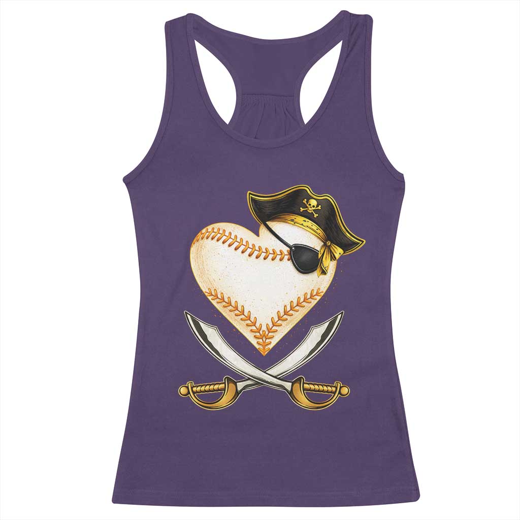 Baseball Pirate Racerback Tank Top Baseball Heart With Skull