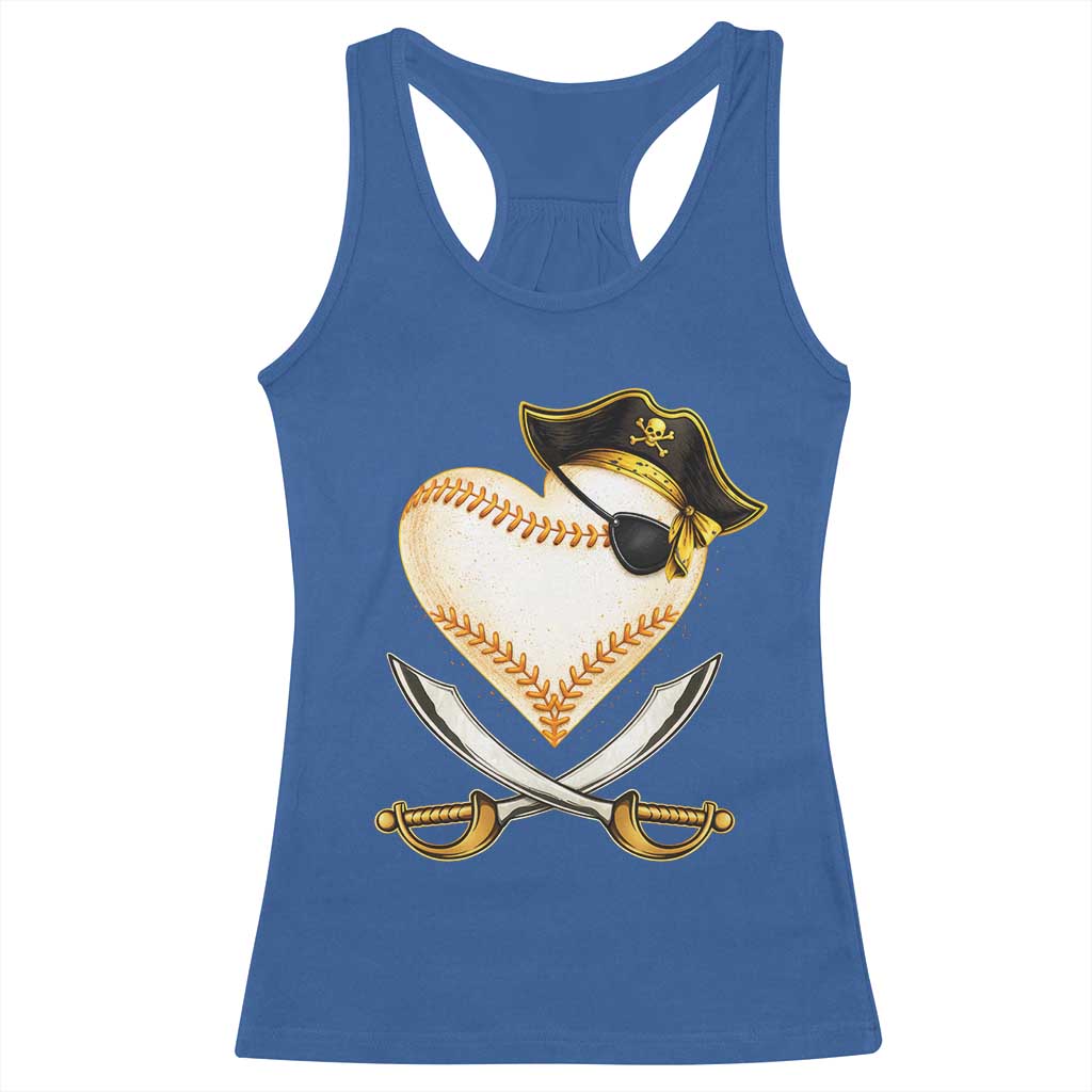 Baseball Pirate Racerback Tank Top Baseball Heart With Skull