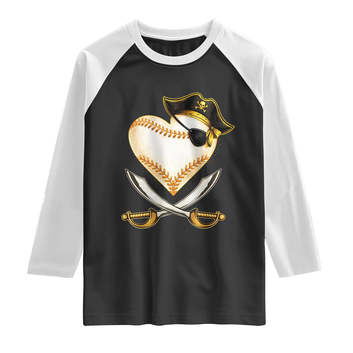 Baseball Pirate Raglan Shirt Baseball Heart With Skull