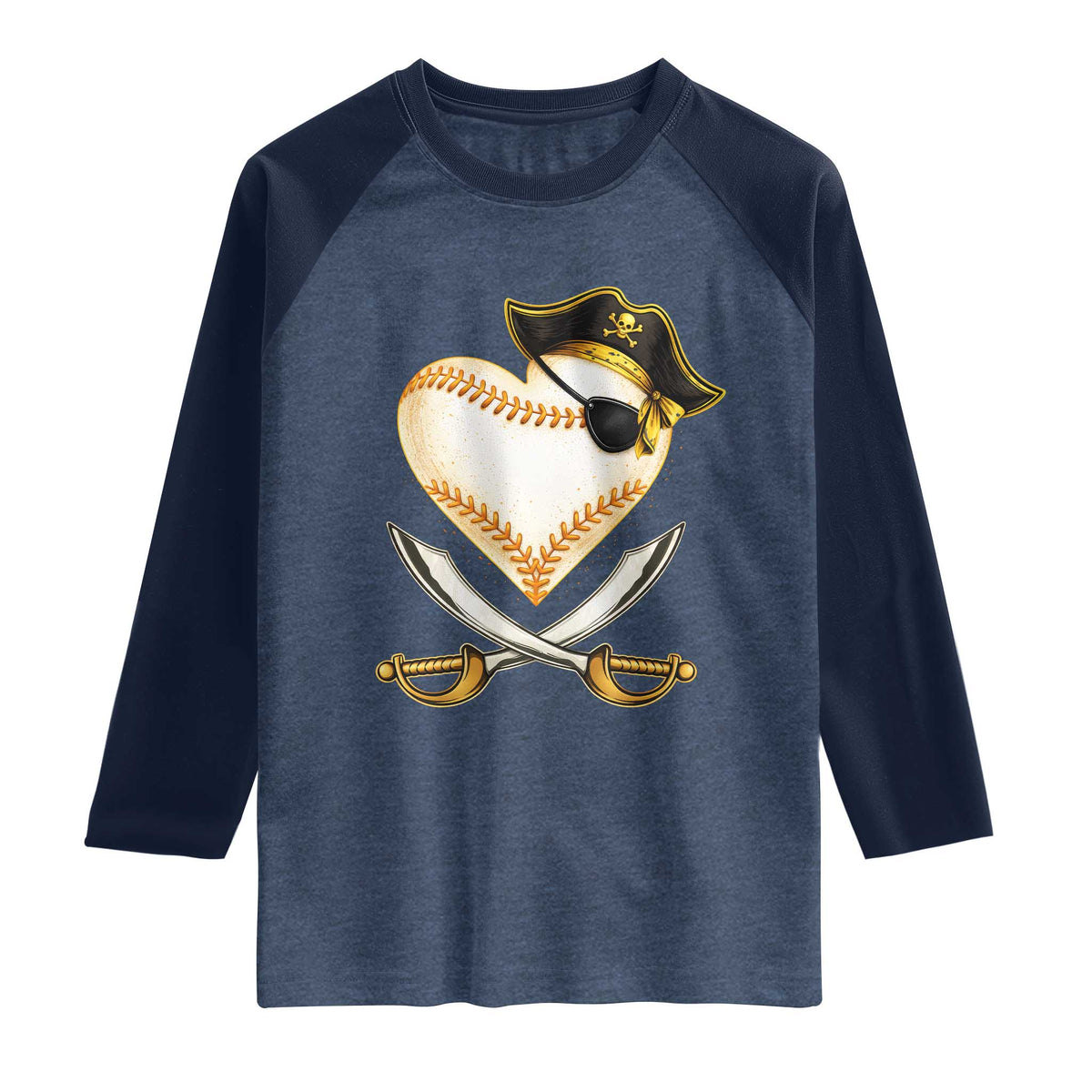 Baseball Pirate Raglan Shirt Baseball Heart With Skull