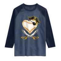 Baseball Pirate Raglan Shirt Baseball Heart With Skull