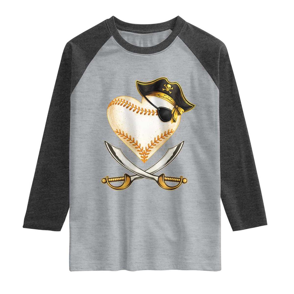 Baseball Pirate Raglan Shirt Baseball Heart With Skull