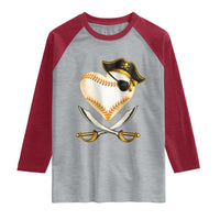 Baseball Pirate Raglan Shirt Baseball Heart With Skull