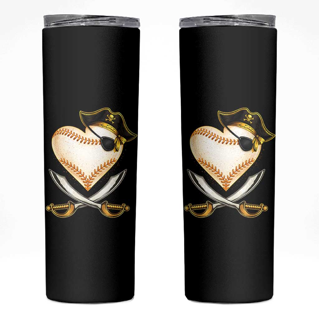 Baseball Pirate Skinny Tumbler Baseball Heart With Skull