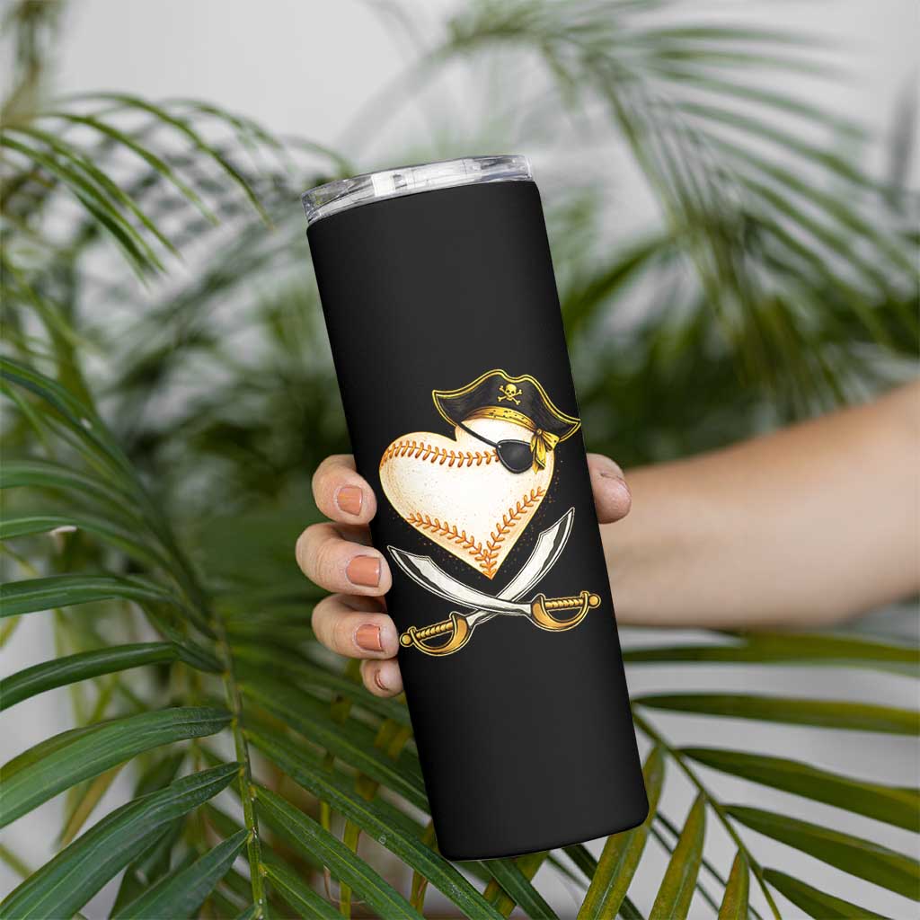 Baseball Pirate Skinny Tumbler Baseball Heart With Skull