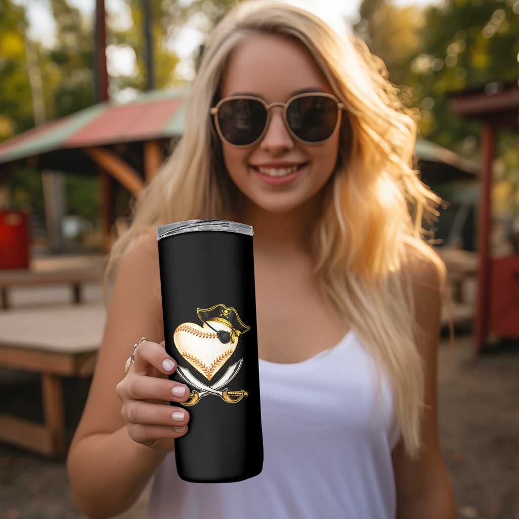 Baseball Pirate Skinny Tumbler Baseball Heart With Skull