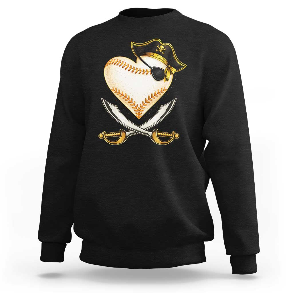 Baseball Pirate Sweatshirt Baseball Heart With Skull