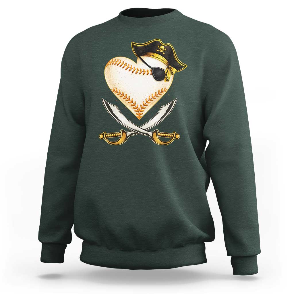 Baseball Pirate Sweatshirt Baseball Heart With Skull