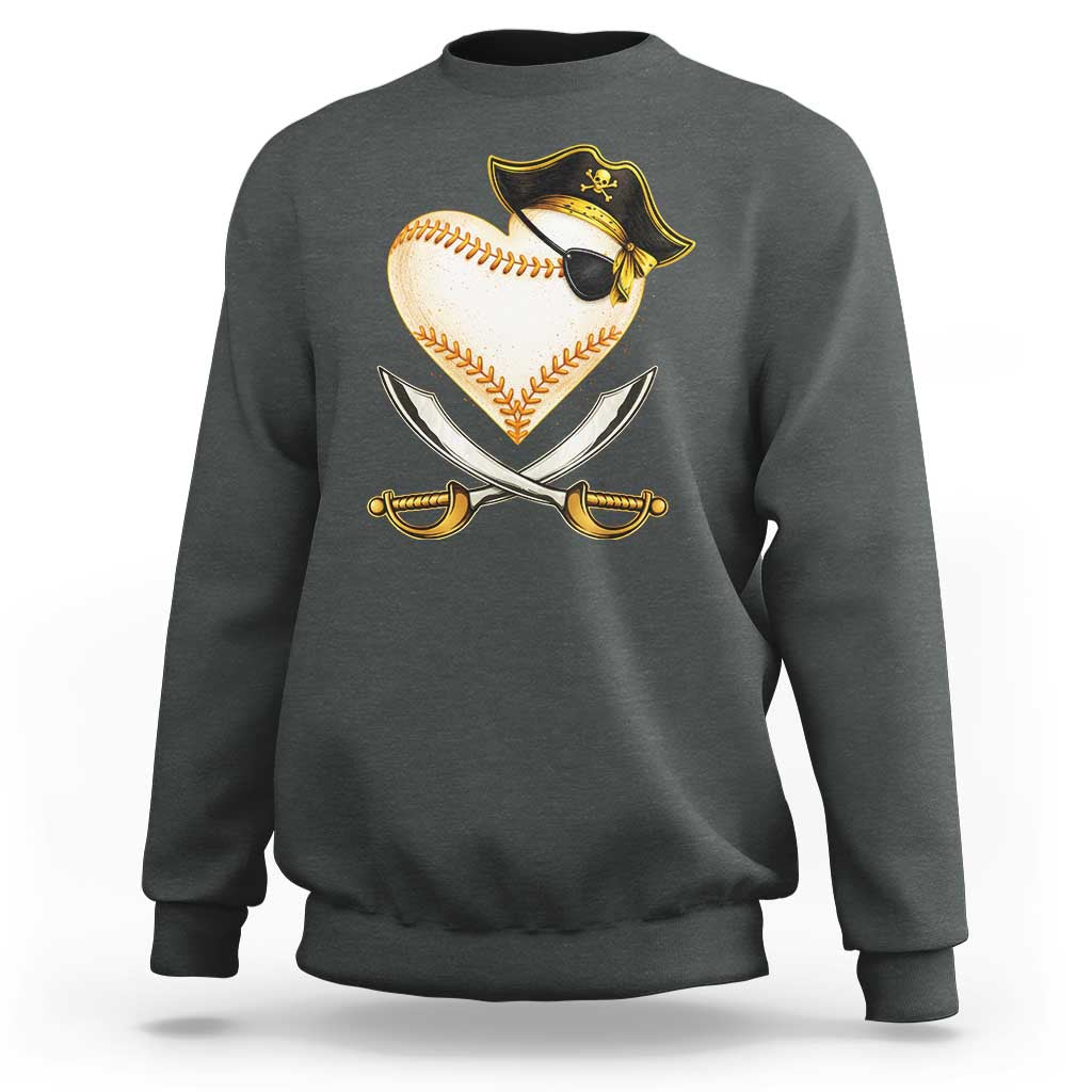 Baseball Pirate Sweatshirt Baseball Heart With Skull